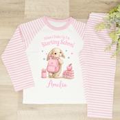 Personalised First Day Of School Kids Pyjamas-Starting School Bunny (Blue &amp;amp; Pink) image