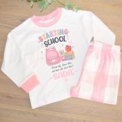 Personalised First Day Of School Kids Pyjamas-Starting School (Pink or Blue) image
