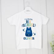 Personalised Starting School T-Shirt-Starting Big School Bag (Blue) image