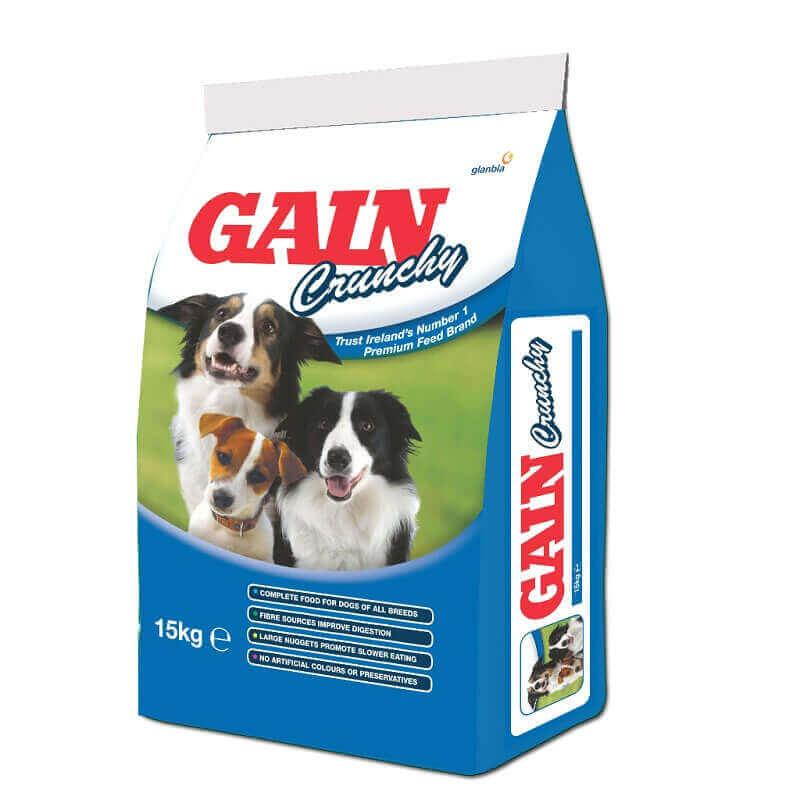 Gain Crunchy Dog Food 15 kg - Complete food for dogs, Fibre sources improve digestion, Large nuggets promote slower eating, No artificial colours or preservatives