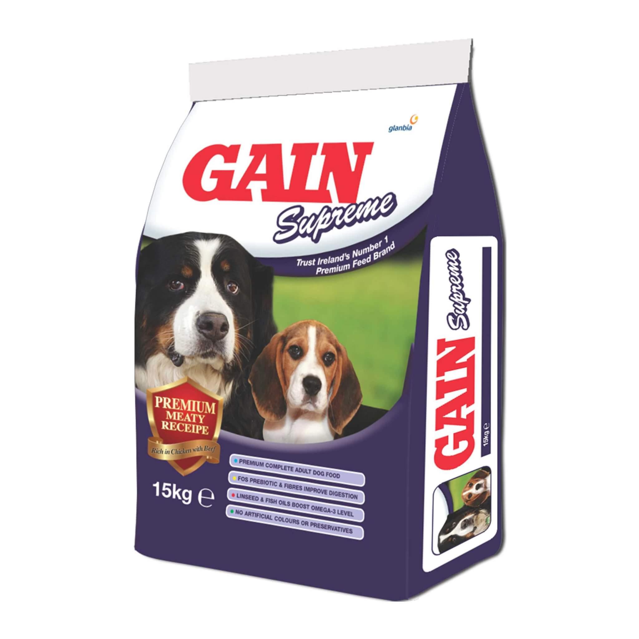 Gain Supreme Dog Food 15kg - Premium Complete Adult Dog Food with FOS prebiotic & fibres, Linseed & fish oils