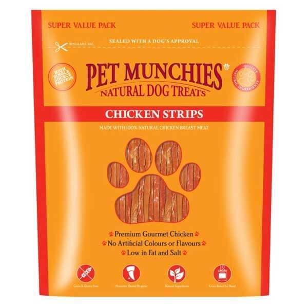 Pet Munchies Chicken Strips 90g Dog Treats - Premium Gourmet Chicken, High Protein, Grain & Gluten Free, Oven Baked, No Artificial Colours/Flavours, Low Fat/Salt
