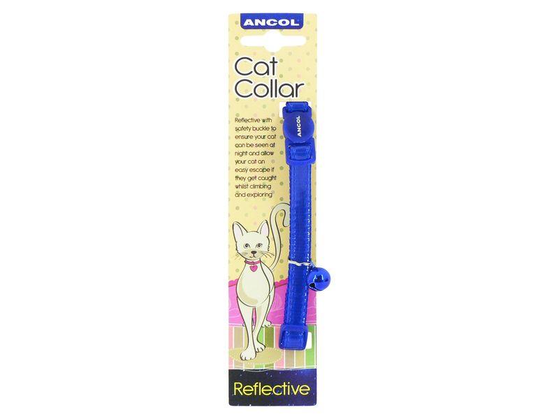 ANCOL Gloss Reflective Cat Collar Blue with Safety Buckle and Bell