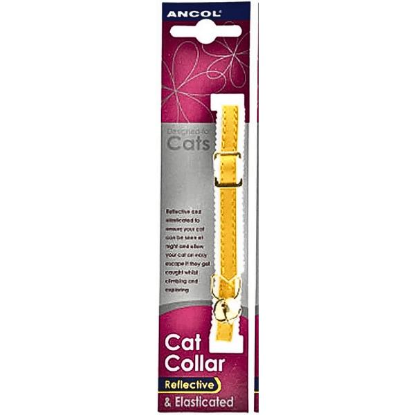 Ancol Yellow Reflective Elasticated Cat Collar with Bell and Quick-Release Buckle for Safety and Visibility