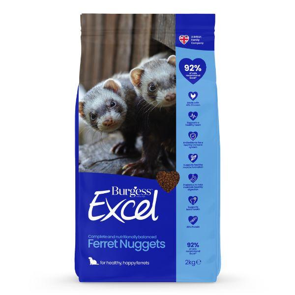 Burgess Excel Ferret Food Nuggets 2kg - Complete & Balanced Nutrition for Adult Ferrets with 38% Protein, Taurine, Prebiotics & Linseed for Healthy Skin & Coat