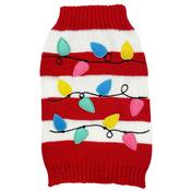 Happy Pet Christmas Red/White Stripe with Lights Sweater M/L