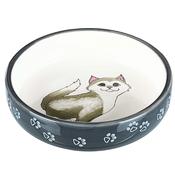 TRIXIE™ Cat Bowl Flat Cat/Paws Ceramic 0.3L/ø15 cm Grey/White