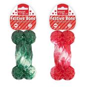 Smart Choice Christmas Sparkle &amp; Squeak Bone Rubber Dog Toy 15cm image
