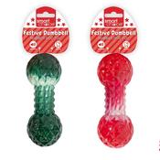 Smart Choice Christmas Sparkle &amp; Squeak Dumbbell Rubber Dog Toy 9.5cm