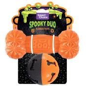 Smart Choice Halloween Spooky Duo Squeaky Rubber Bone &amp; Ball Dog Toy 2pk Orange &amp; Black image