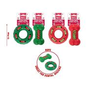 Smart Choice Christmas Rubber Ring or Bone with Rope 13-14cm Dog Toy (Red/Green)