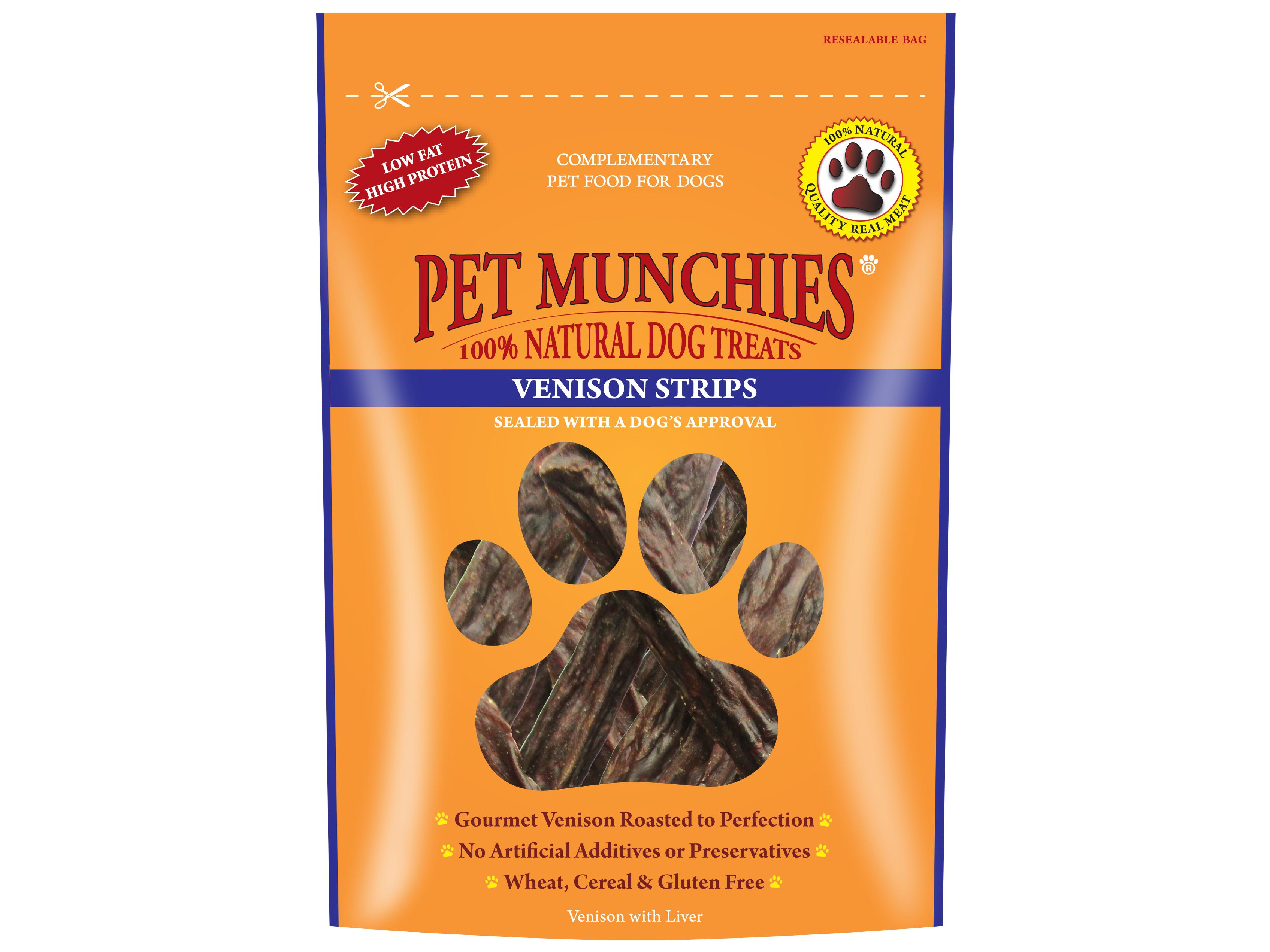 Pet Munchies Venison Strips Dog Treats 75g - Low Fat, High Protein, 100% Natural, No Artificial Additives, Wheat Free, Gluten Free, Cereal Free, Gourmet, Roasted