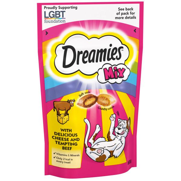 Dreamies Mix Cat Treats with Cheese and Beef - Crunchy outside, Soft inside, Vitamins & Minerals, Only 2 kcal - 60g