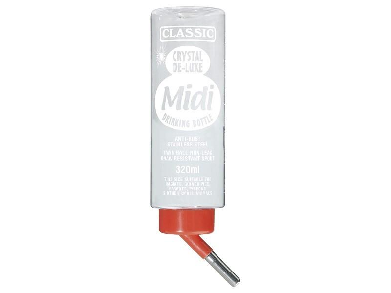 Classic Crystal Midi Deluxe Pet Water Bottle 320ml Red Spout Stainless Steel Tip