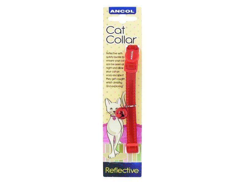 ANCOL Gloss Reflective Red Cat Collar with Bell and Safety Buckle for Visibility and Escape