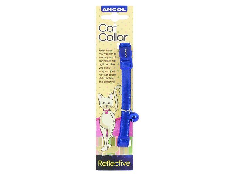 ANCOL Gloss Reflective Cat Collar Blue with Safety Buckle and Bell