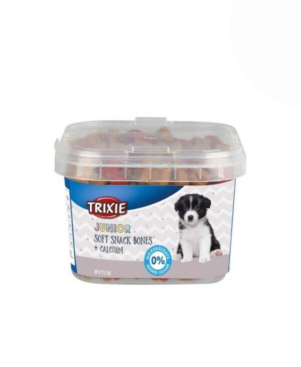 TRIXIE Junior Soft Snack Bones Dog Treats 140g with Chicken, Lamb, Salmon & Calcium for Puppies - Size S, 0% Added Sugar