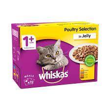WHISKAS 1+ Adult Cat Food Pouches Poultry Feasts in Jelly 12 x 85g