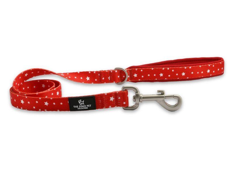 Ancol Soho Red Star Nylon Dog Lead 100cm x 19mm with Padded Handle, D Ring, Recycled Fabric, Metal Clasp