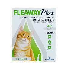 Fleaway Plus Spot-On Solution for Cats & Ferrets - Treats Fleas, Ticks & Lice - Fipronil, Methoprene - 1 x 0.5 ml