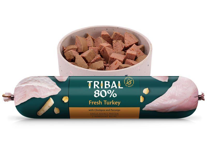 Tribal 80% Fresh Turkey Grain Free Wet Dog Food Sausage Chubb with Chickpea Parsnips 750g
