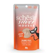 SCHESIR SILVER 11+ CAT FOOD  Salmon And Chicken in mousse 80g in pouch image