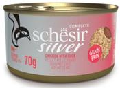 SCHESIR Chicken With Duck mousse e fillets 70g in can Complete and balanced wet food for senior cats image