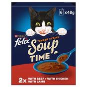 Felix Soup Tender Strips with Beef, Chicken &amp; Lamb 6 X 48g