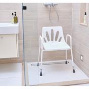 Adjustable White Shower Chair with Raised Armrests image