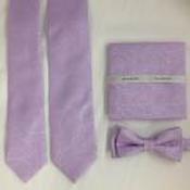 Mens Polyester Tie - Paisley Pattern Lilac - Tie, pocket square and mask