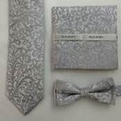 Mens Polyester Tie - Floral Pattern Silver - Mask Only