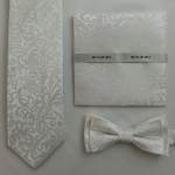 Mens Polyester Tie - Floral Pattern White - Tie, pocket square and mask