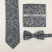 Mens Polyester Tie - Floral Pattern Grey - Mask Only