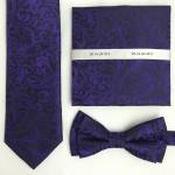 Mens Polyester Tie - Floral Pattern Purple - Tie, pocket square and mask