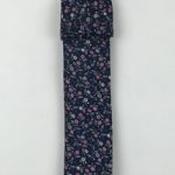 Mens Microfibre Tie - Neat Floral Pattern Navy Grey - Bow, pocket square and mask