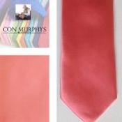 Mens Polyester Tie - Plain Coloured Coral - Bow, pocket square and mask image
