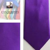 Mens Polyester Tie - Plain Coloured Purple - Bow, pocket square and mask image