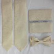 Mens Polyester Tie - Paisley Pattern Ecru - Bow, pocket square and mask image