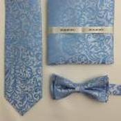 Mens Polyester Tie - Floral Pattern Sky Blue - Bow Tie Only image