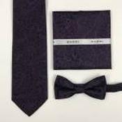 Mens Polyester Tie - Floral Pattern Plum - Bow, pocket square and mask image
