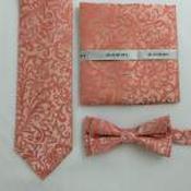 Mens Polyester Tie - Floral Pattern Rose and Gold - Bow, pocket square and mask image