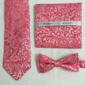 Mens Polyester Tie - Floral Pattern Coral - Bow Tie Only image