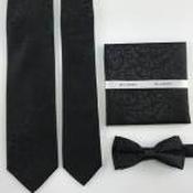Mens Polyester Tie - Floral Pattern Black - Tie, pocket square and mask image