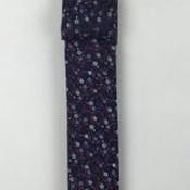 Mens Microfibre Tie - Neat Floral Pattern Navy Berry - Bow, pocket square and mask image