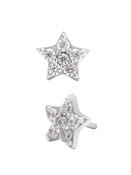 Pave Star Push-In Stud Earring, 14k White Gold image