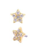 Pave Star Push-In Stud Earring, 14k Yellow Gold