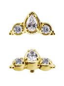 3-Gem Tiara Threaded Stud Earring, 18k Yellow Gold image