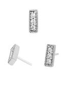 Junipurr Pave Bar Push-In Stud Earring, 14k White Gold image