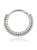 Pave Beaded Daith Clicker Earring, 14k-9k White Gold, 10mm (Material: 9k Gold) image