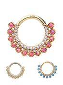 Millgrain Double Row Opal Daith Clicker Earring, 14k Yellow Gold, 8-9mm (Ring Internal Diameter: 9mm) image